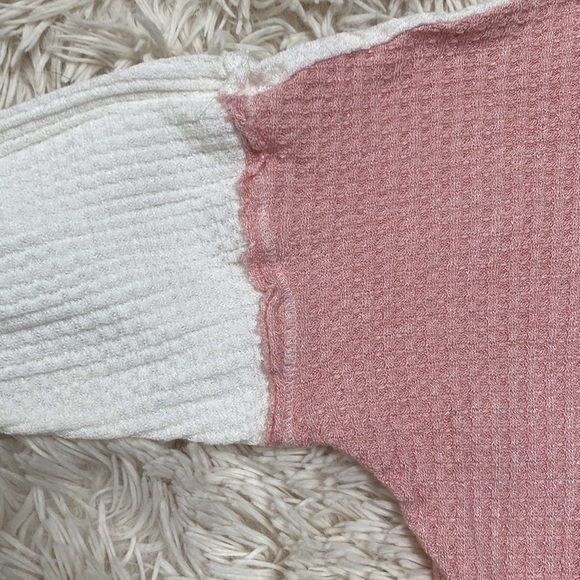 Christie Jenny Boston Waffle Notch Collar Waffle Top 💗 Pink Oatmeal & White - Picture 10 of 15